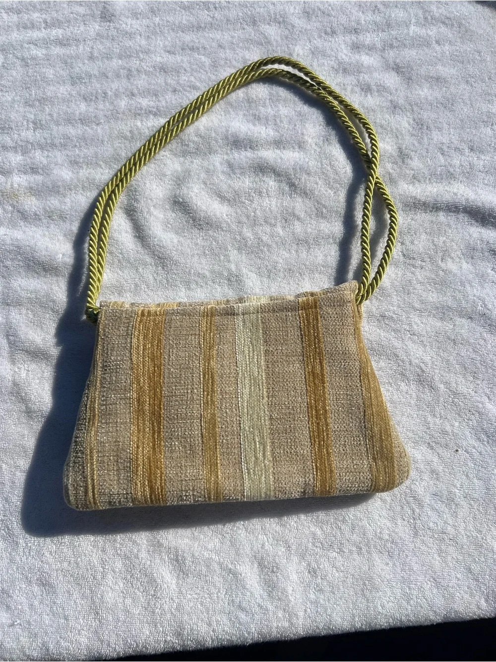 Beige & Gold Striped Women’s Evening Crossbody Bag with Floral Accent